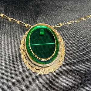 Gold Pendant Necklace with Green Stone